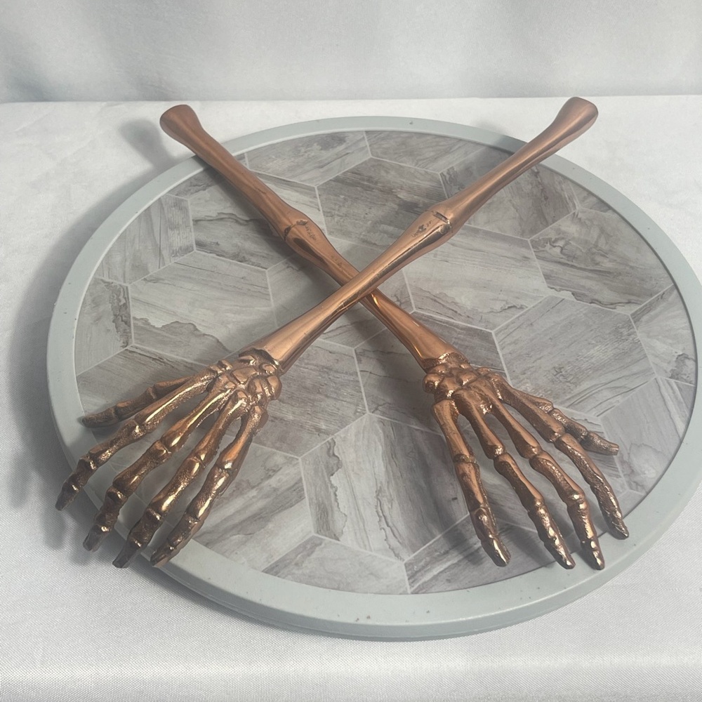 Copper Skeleton Hand Decor Set Gothic Halloween Tabletop Display Pair - Picture 3 of 6
